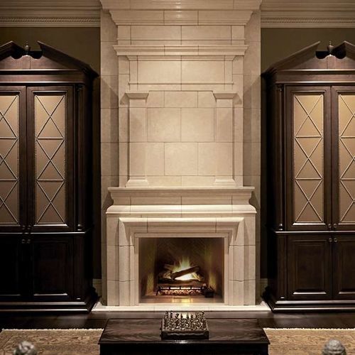 Klassische Kaminsimsverkleidung - MEREWORTH – OVERMANTEL - Tartaruga Design Inc - Stein / weiß