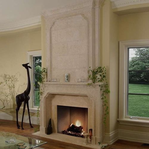 Moderne Kaminsimsverkleidung - VALBONNE – OVERMANTEL - Tartaruga Design Inc - Stein / weiß