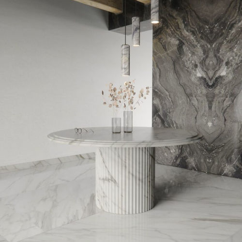 Moderner Esstisch - AURA - Pistore Marmi - Marmor / Gestell aus Marmor / rund
