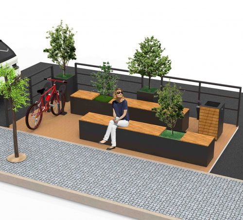 Parklet mit integrierten Pflanzkübeln - Veco Urban Design