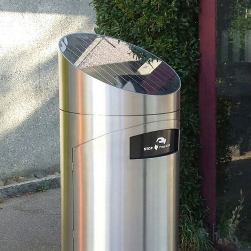 Park-Abfallbehälter - SolarPress  - ANTA SWISS AG (Abfallhai) - Stahl / solarbetrieben / mit Deckel