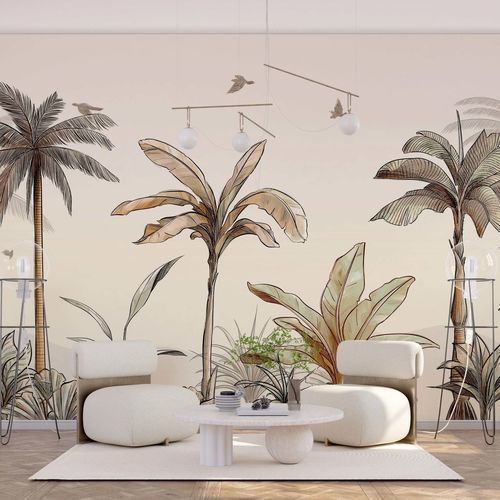 Vintage-Tapete - JUNGLE VINTAGE - Kam et Leon - Vlies / Vinyl / Tiermotiv