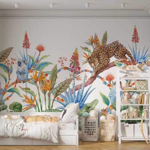 Tapete / originelles Design - JUNGLE FANTAISIE - Kam et Leon - Vlies / Vinyl / Tiermotiv