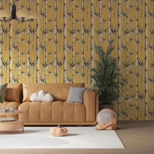 Vliestapete - BAMBOUS OCRE - Kam et Leon - Bambus / Vinyl / Naturmotiv