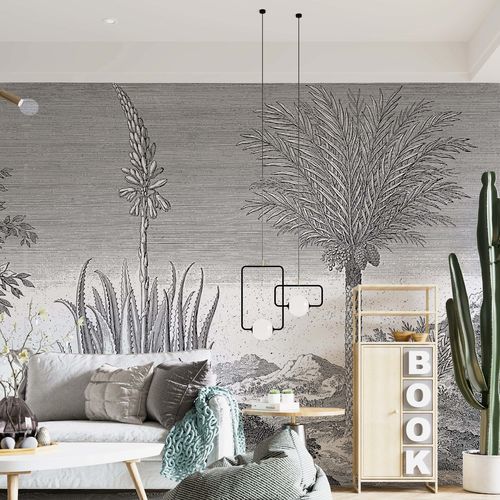 Tapete / minimalistisches Design - JARDIN ARIDE EN GRAVURE - Kam et Leon - Vlies / Vinyl / Naturmotiv