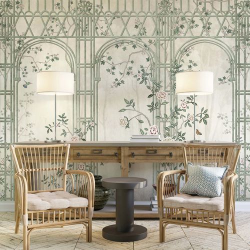 Stil-Tapete - TREILLIS EN FLEURS - Kam et Leon - Vlies / Vinyl / Blumenmotiv