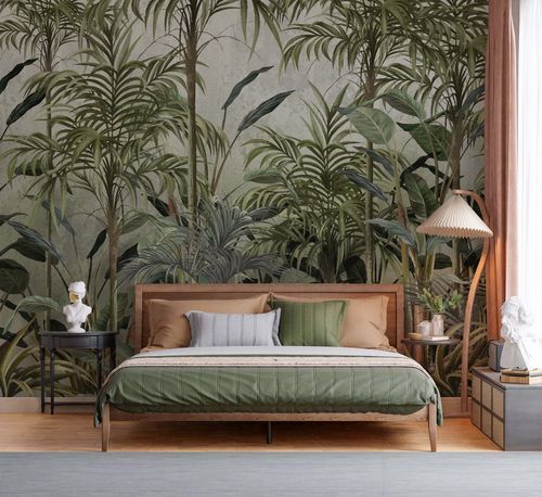 Moderne Tapete - JUNGLE SEREINE - Kam et Leon - Vlies / Vinyl / Blumenmotiv