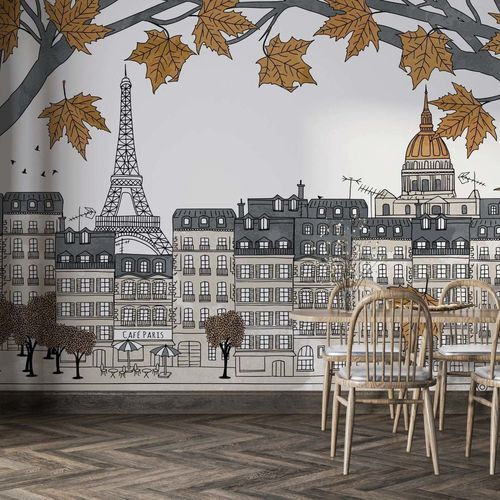 Moderne Tapete - PARISIEN CHARME D&rsquo;AUTOMNE - Kam et Leon - Vlies / Vinyl / Szenenmotiv