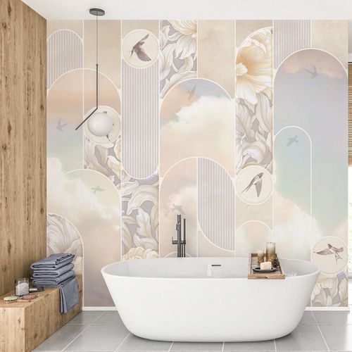 Moderne Tapete - ENVOL PASTEL - Kam et Leon - Vinyl / Vlies / Blumenmotiv