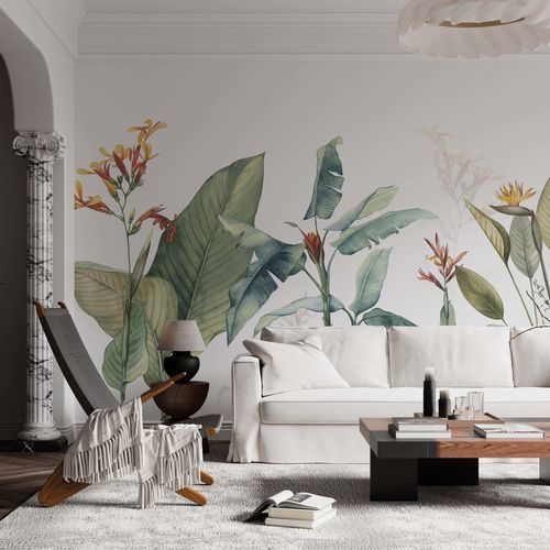 Moderne Tapete - JUNGLE AQUARELLE - Kam et Leon - Vinyl / Naturmotiv / Streifenmuster