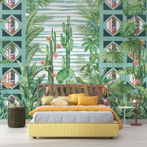 Moderne Tapete - URBAN JUNGLE ÉVASION TROPICALE - Kam et Leon - Vinyl / PVC / Naturmotiv