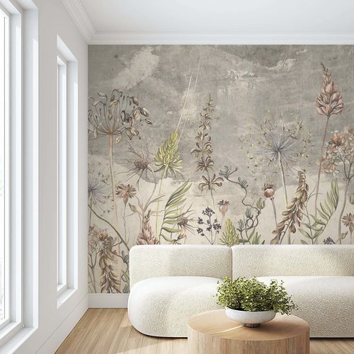Moderne Tapete - HERBIER VINTAGE - Kam et Leon - Karton / Vinyl / Streifenmuster