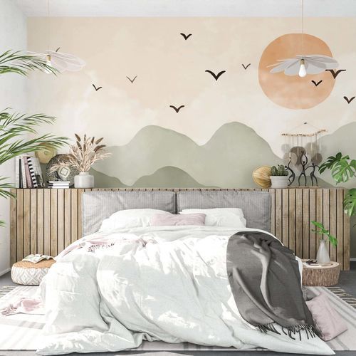 Tapete / biophiles Design - MONTAGNE AQUARELLE VERT DOUX - Kam et Leon - Vlies / Vinyl / Naturmotiv