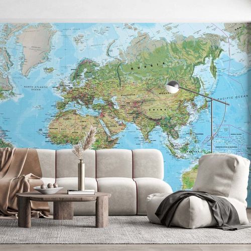 Moderne Tapete - CARTE DU MONDE CLASSIQUE - Kam et Leon - Vlies / Vinyl / Kartenmotiv