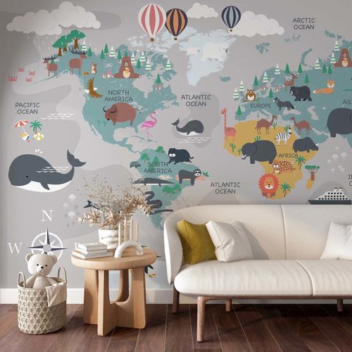 Moderne Tapete - CARTE DU MONDE - Kam et Leon - Karton / PVC / Kindermotiv