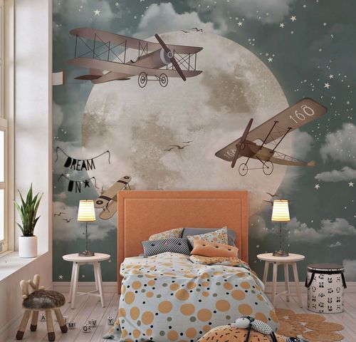 Moderne Tapete - AVIONS DANS LE CIEL - Kam et Leon - Vinyl / Szenen / Tapetenoptik