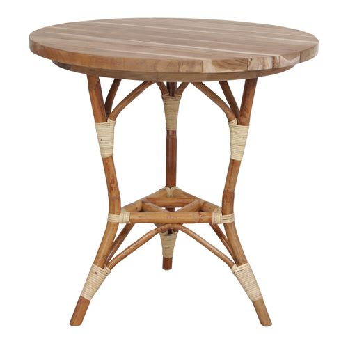 Moderner Esstisch - PARADISE - MisterWils - Teakholz / Gestell aus Rattan / rund