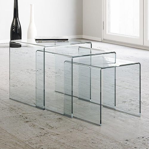 Moderner Beistelltisch - Nest - Itamoby - gewölbtes Glas / Gestell aus Glas / quadratisch