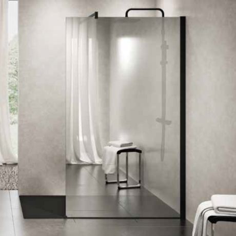Festinstallierte Duschwand - KUADRA H MIRROR - NOVELLINI - für Eckeinbau / Hartglas / für professionellen Gebrauch