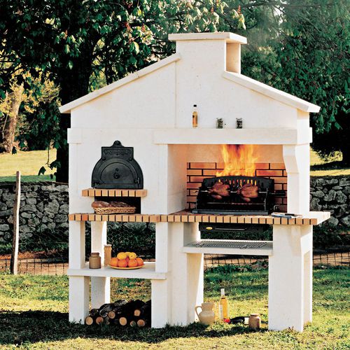Holz-Gartengrill - MEDOC - Cheminées de Chazelles - festinstalliert / Stein / Gusseisen
