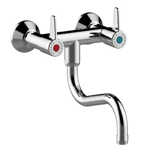 Wandmontierter Zweigriffmischer - 70842 - PRESTO - verchromter Messing / für Küche / 2-Loch