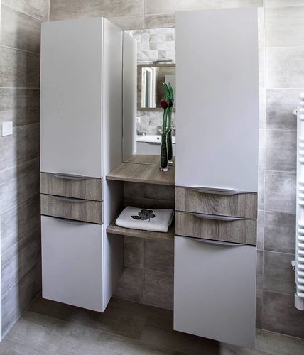 Moderner Badezimmer-Schrank - FUTURA : CACHEMIRE BARDOLINO GRIS - PYRAM INDUSTRIES - für Privatgebrauch / Eiche / melaminbeschichtet