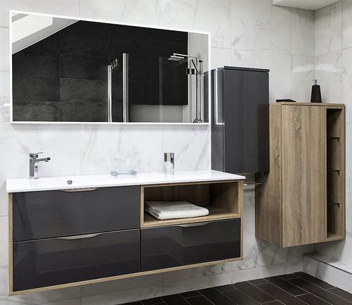 Wandhängender Waschtisch-Unterschrank - FUTURA : ANTHRACITE MÉTALLISÉ BARDOLINO GRIS - PYRAM INDUSTRIES - Eiche / Acryl / modern