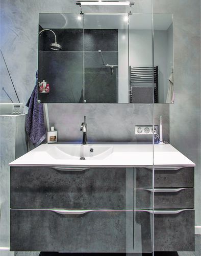 Wandhängender Waschtisch-Unterschrank - FUTURA : BETON FONCÉ - PYRAM INDUSTRIES - Laminat / modern / mit Schubladen