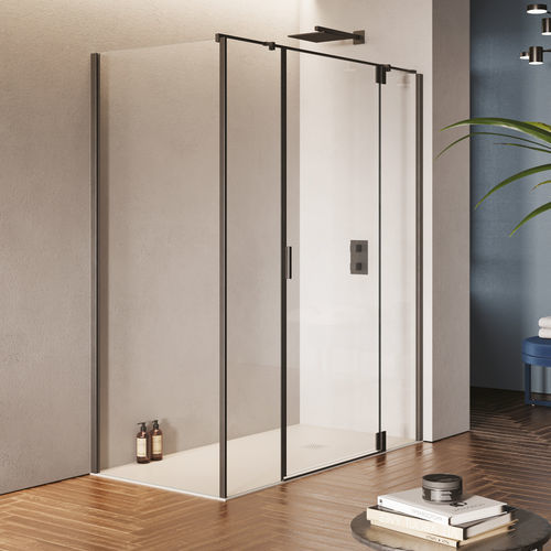 Einflügelige Duschwand - HINGED DOOR WITH TWO INLINE FIXED PANELS + FIXED PANEL B3250 - SAMO - rechteckig / für Eckeinbau / Hartglas