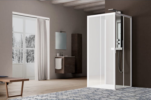 Festinstallierte Duschwand - AMERICA QUATTRO SP - SAMO - für Eckeinbau / Hartglas / Transparentglas