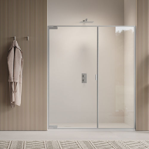 Einflügelige Duschwand - PIVOT HINGED DOOR ON INLINE FIXED PANEL B1740 - SAMO - rechteckig / für Nischen / Hartglas