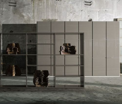 Moderner Kleiderschrank - WINK  - Tisettanta - Leder / lackiertes Holz / mit Schwingtür