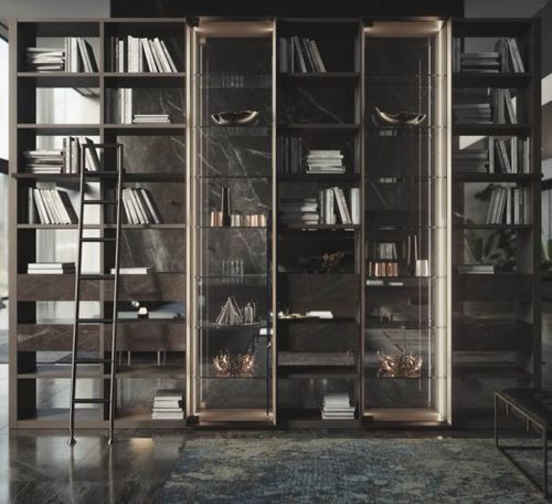 Trennwand-Bücherregal - METROPOLIS - Tisettanta - modern / Holz / mit integrierter Beleuchtung