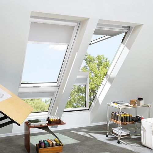 Aluminium-Dachbalkonfenster - FGP-V P50 APMX - FAKRO - Kiefer / Holz-Aluminium / Balg