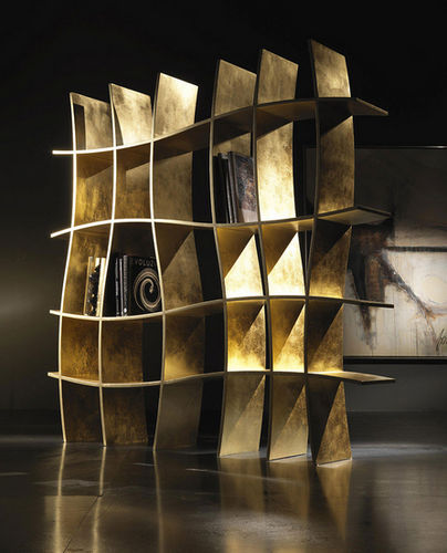 Bücherregal / originelles Design - SHERWOOD - KHAOS - lackiertes Holz / blattvergoldetes Holz