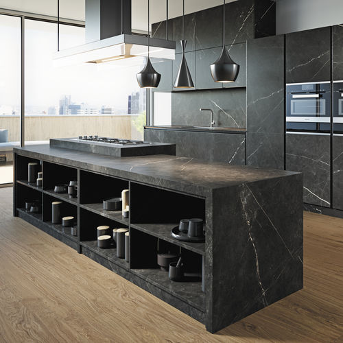 Feinsteinzeug-Arbeitsplatte - COVERLAM TOP PALADIO - GRESPANIA CERAMICA - für Außenbereich / schwarz / Mattfinish