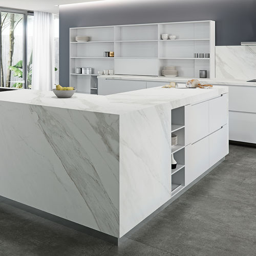 Feinsteinzeug-Arbeitsplatte - COVERLAM TOP CALACATA - GRESPANIA CERAMICA - für Außenbereich / weiß / Mattfinish