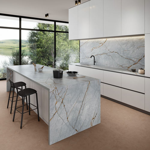 Feinsteinzeug-Arbeitsplatte - COVERLAM TOP BLUE ROMA - GRESPANIA CERAMICA - für Gewerbegebrauch / für Außenbereich / grau