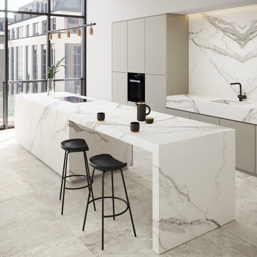 Feinsteinzeug-Arbeitsplatte - COVERLAM TOP ESTATUARIO EXTRA - GRESPANIA CERAMICA - für Außenbereich / weiß / matt