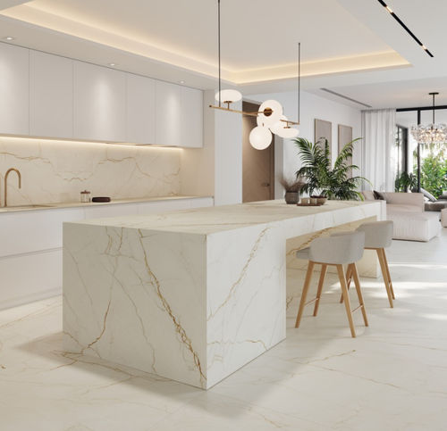 Feinsteinzeug-Arbeitsplatte - BALANCE - GRESPANIA CERAMICA - weiß / gold / glatt