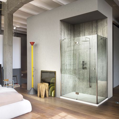 Glas-Duschkabine - SINTESI : SA+SF  - VISMARAVETRO - mit Pendeltür / für Eckeinbau / Transparentglas