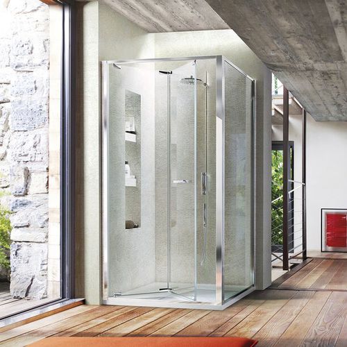 Glas-Duschkabine - JUNIOR : GN+GF  - VISMARAVETRO - mit Falttür / für Eckeinbau / Transparentglas