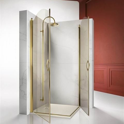 Hartglasduschkabine - GOLD : GLA+GLA - VISMARAVETRO - mit Pendeltür / für Eckeinbau / Transparentglas