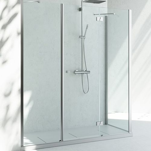 Glas-Duschkabine - SINTESI : SM+SG  - VISMARAVETRO - mit Pendeltür / für Eckeinbau / Transparentglas