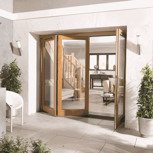 Schiebe-Glaswand - CANBERRA - JELD-WEN - faltbar / aus Eiche