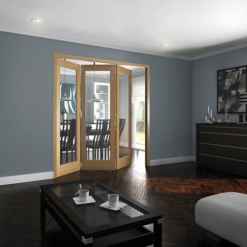 Tür für Innenbereich - ROOM FOLD : SHAKER 1 LIGHT CLEAR - JELD-WEN - Weißeiche / Schiebe-Stapel / faltbar
