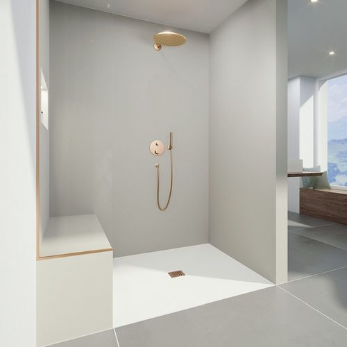 Mineralwerkstoff-Bodenbelag - Fundo Top Primo and Ligno Plus - wedi GmbH - für den Innenraum / für Badezimmer / für Wohnhaus