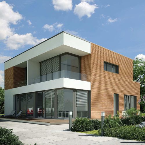 Fassadenverkleidung aus Lamellen - KÖMAPAN - KÖMMERLING - PVC / gerillt / Holzoptik
