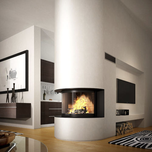 Geschlossene Feuerstelle / Holz - CLASSIC: PANORAMIQUE 900 - TOTEM fire - mit 1 Sichtseite / Metall / mit Schiebetür