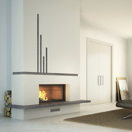 Geschlossene Feuerstelle / Holz - TECHNIKA: HORIZON - TOTEM fire - mit 1 Sichtseite / Metall / mit Schiebetür